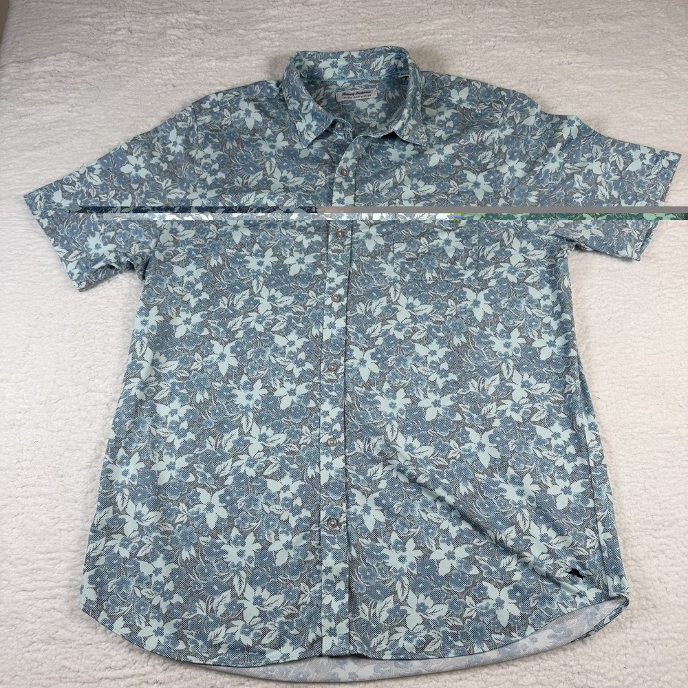 Tommy Bahama San Lucio Stretch Shirt Mens 2XL Blue Floral Hawaiian Button Up